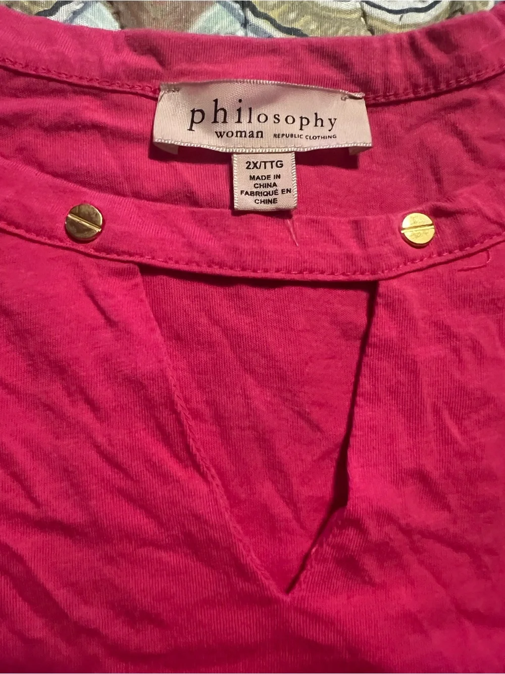 Philosophy Hot Pink Short Sleeve Tee with Gold Accent